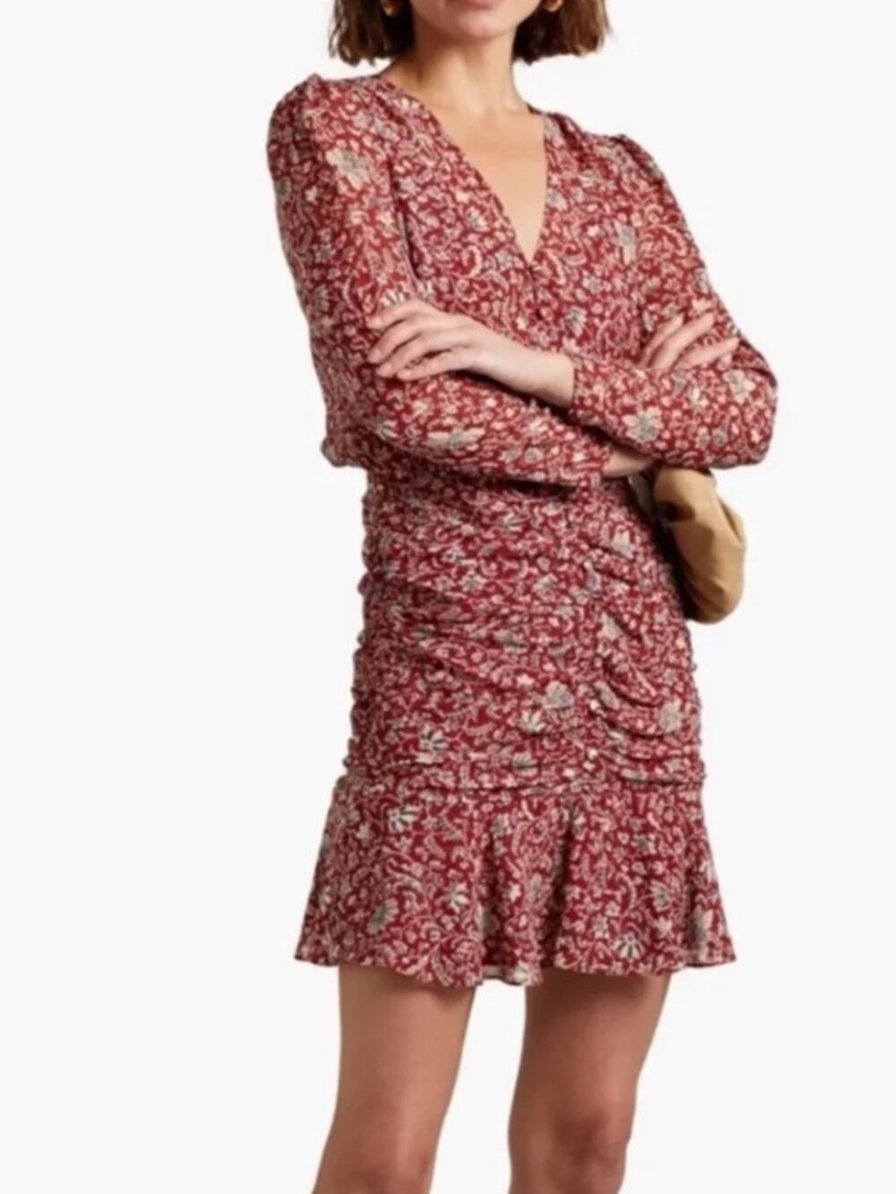 Veronica Beard Rosalia Floral Mini Dress in Cranberry, Size 6
